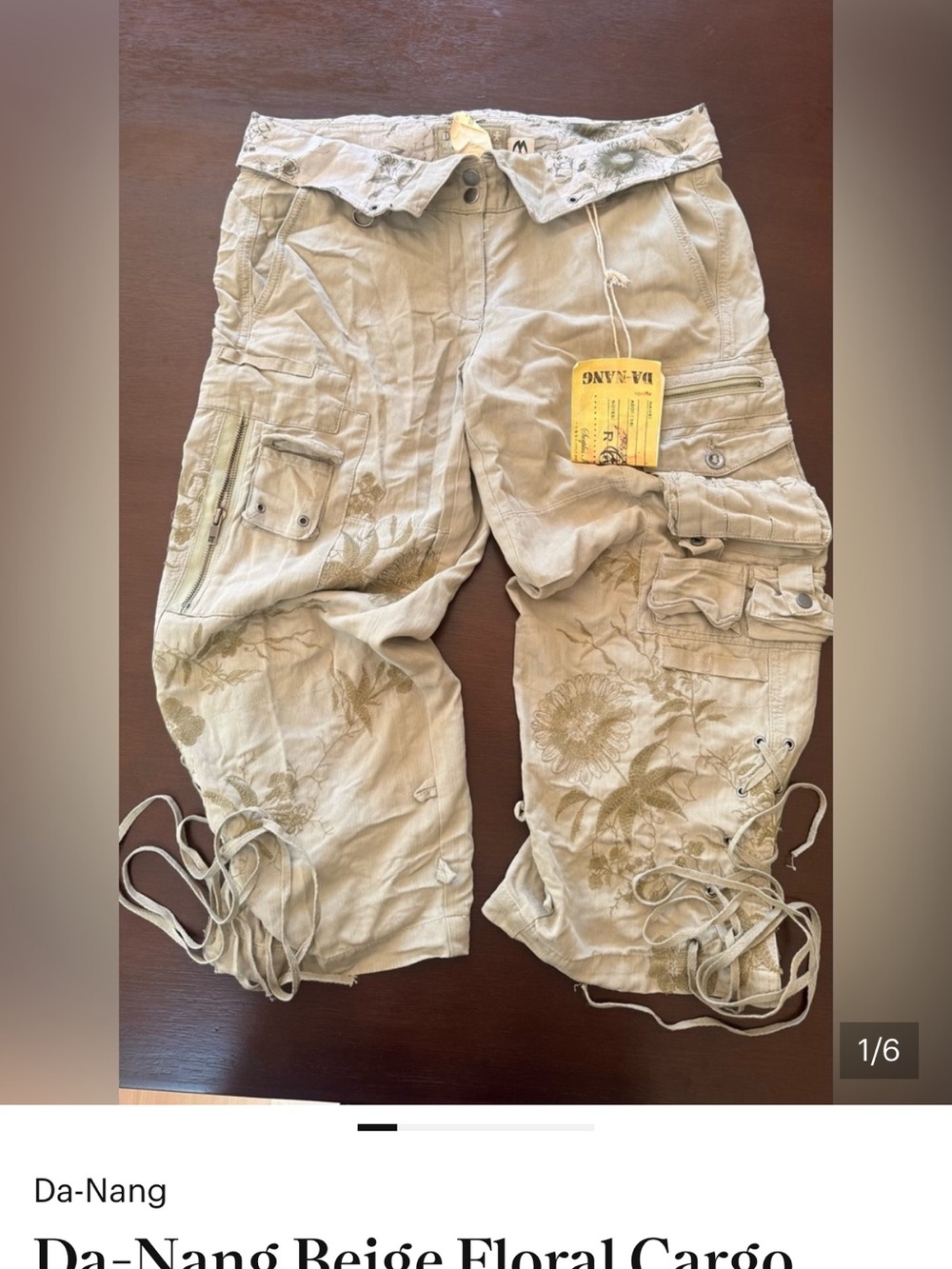 Da-Nang Beige Floral Utility Capris